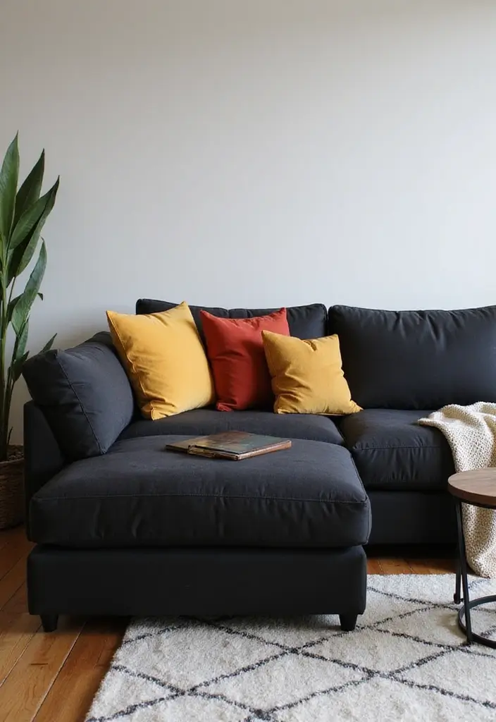 27 Black Living Room Decor Ideas That Balance Elegance and Bold Design - 1. Sleek Black Sofa as the Centerpiece