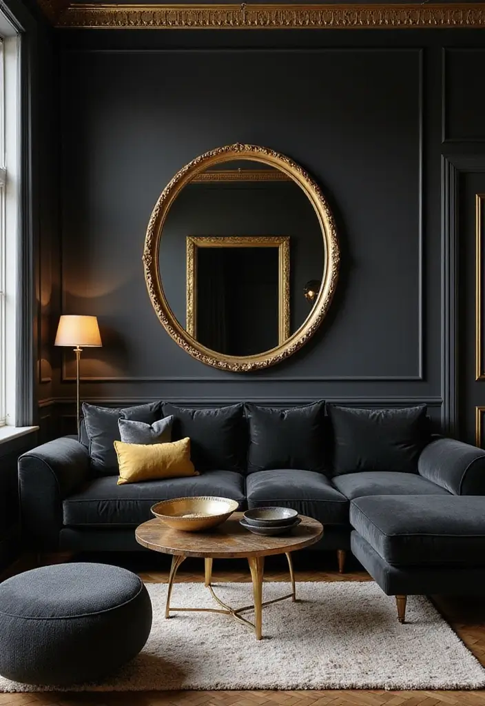 27 Black Living Room Decor Ideas That Balance Elegance and Bold Design - 10. Black and Gold Accents