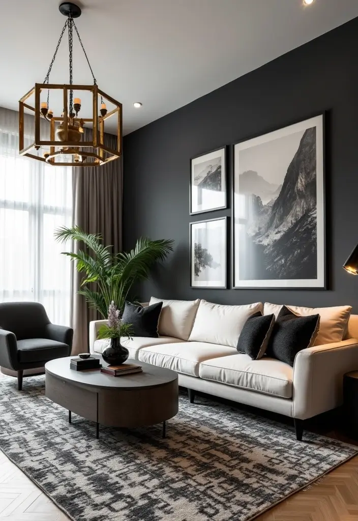 27 Black Living Room Decor Ideas That Balance Elegance and Bold Design - 12. Black Geometric Patterns