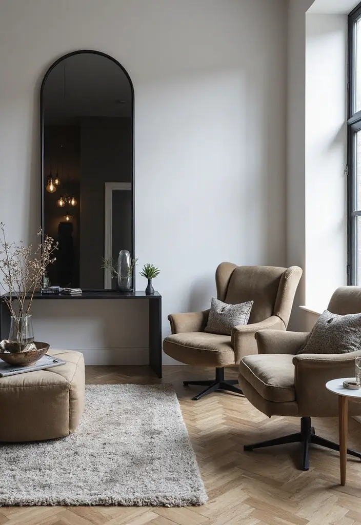 27 Black Living Room Decor Ideas That Balance Elegance and Bold Design - 22. Black Framed Mirrors