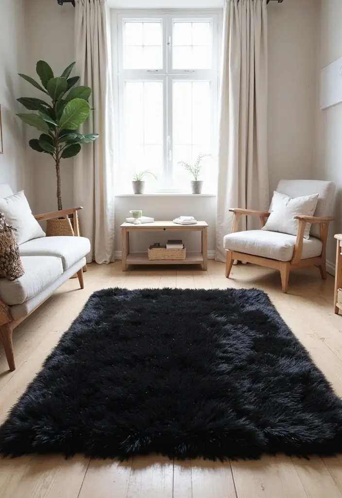27 Black Living Room Decor Ideas That Balance Elegance and Bold Design - 4. Luxurious Black Rugs