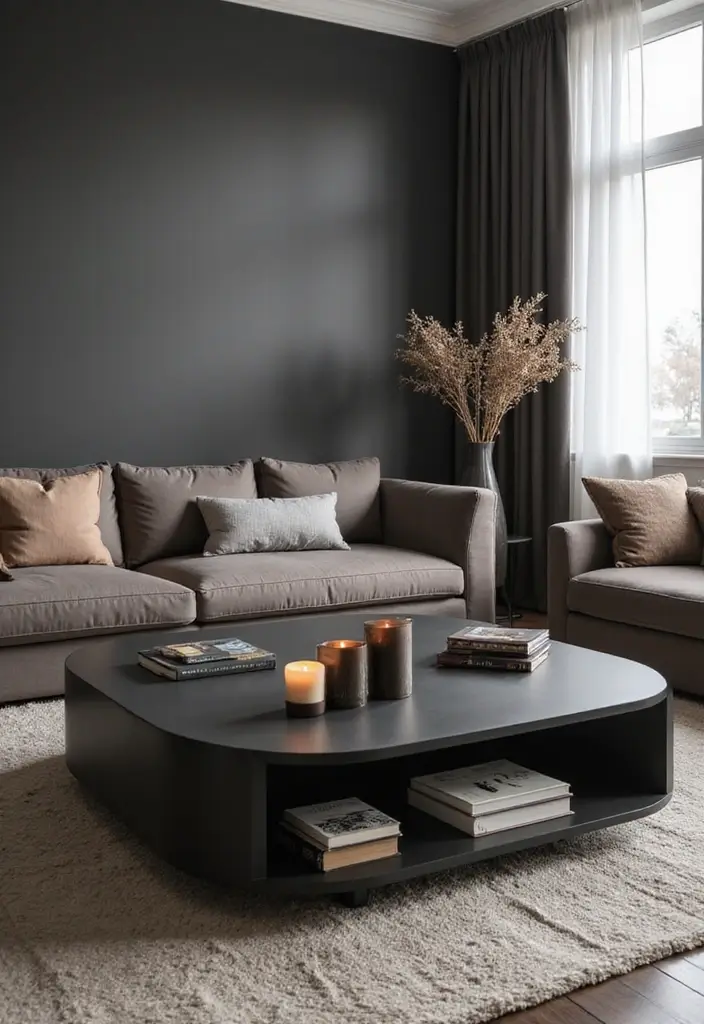 27 Black Living Room Decor Ideas That Balance Elegance and Bold Design - 5. Stylish Black Coffee Table