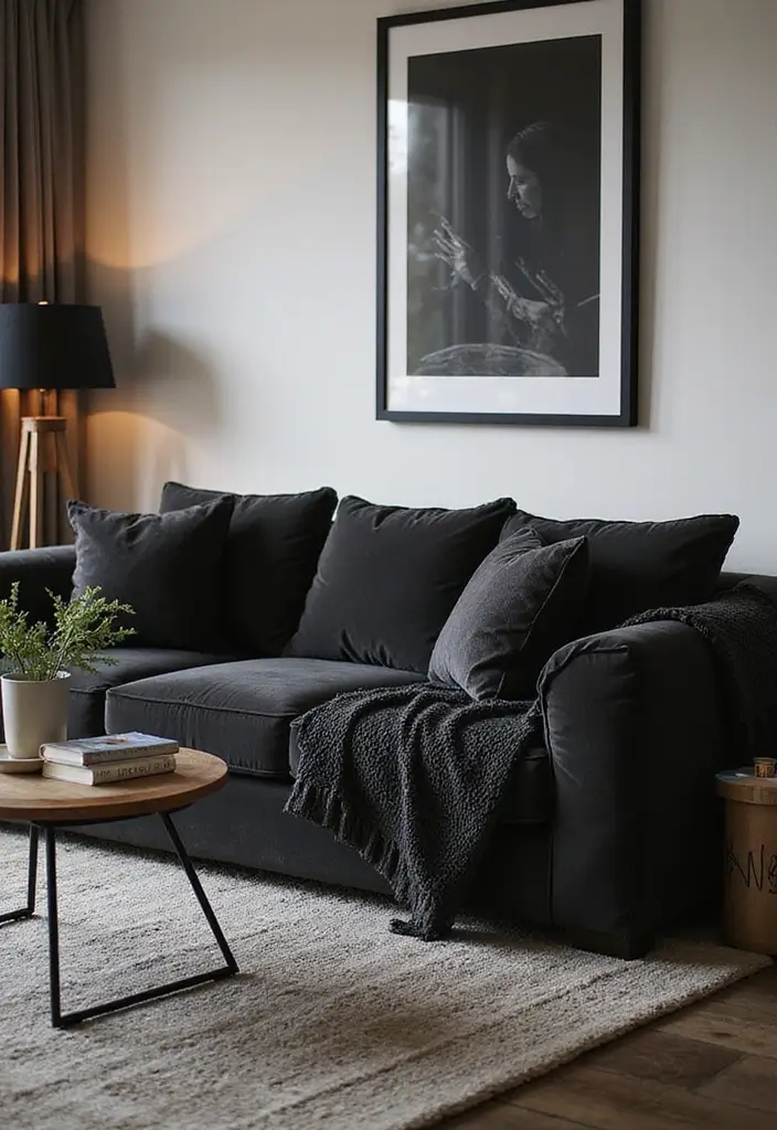 27 Black Living Room Decor Ideas That Balance Elegance and Bold Design - 8. Textured Black Accents