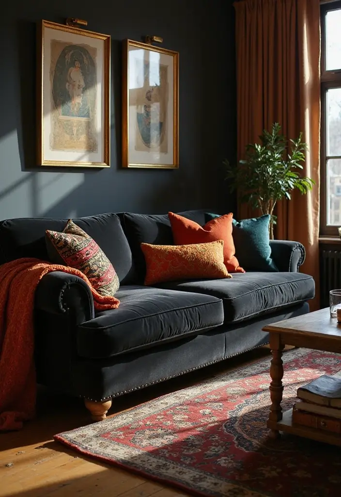27 Black Living Room Ideas That Feel Bold, Modern, and Luxurious - 1. Elegant Black Velvet Sofa