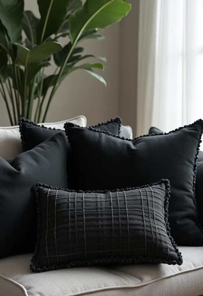 27 Black Living Room Ideas That Feel Bold, Modern, and Luxurious - 12. Decorative Black Pillows