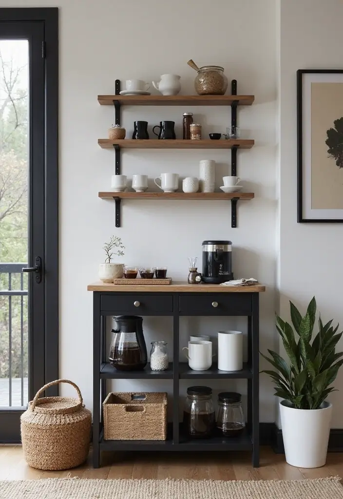 27 Black Living Room Ideas That Feel Bold, Modern, and Luxurious - 13. Black Coffee Bar Corner