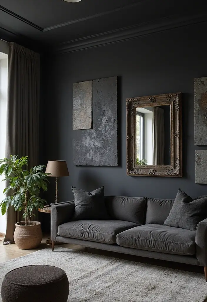 27 Black Living Room Ideas That Feel Bold, Modern, and Luxurious - 14. Black Wall Decor