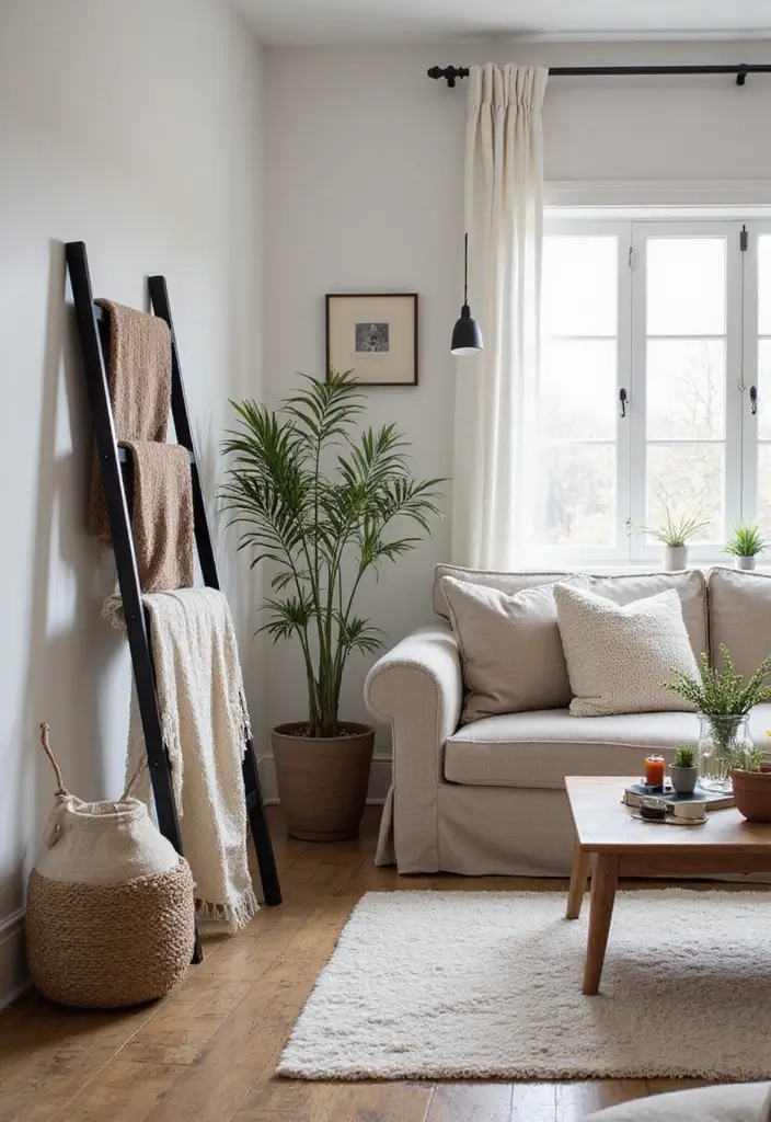 27 Black Living Room Ideas That Feel Bold, Modern, and Luxurious - 19. Black Decorative Ladder