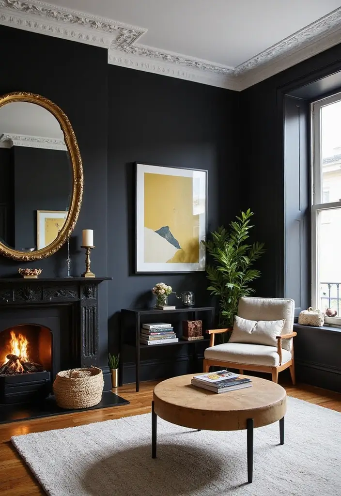 27 Black Living Room Ideas That Feel Bold, Modern, and Luxurious - 2. Statement Black Accent Wall