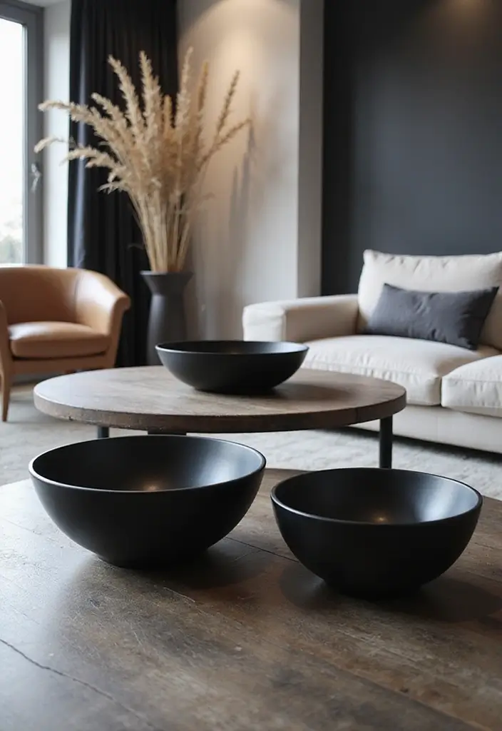 27 Black Living Room Ideas That Feel Bold, Modern, and Luxurious - 20. Black Decorative Bowls