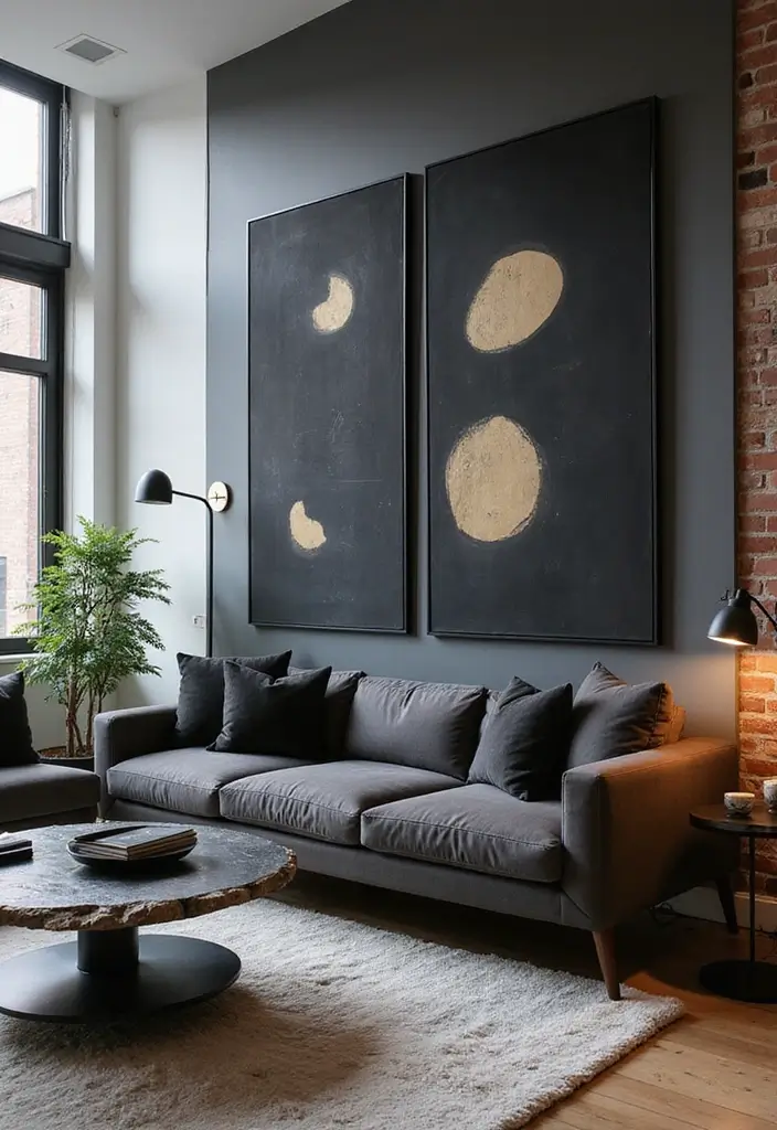 27 Black Living Room Ideas That Feel Bold, Modern, and Luxurious - 22. Black Modern Art Pieces