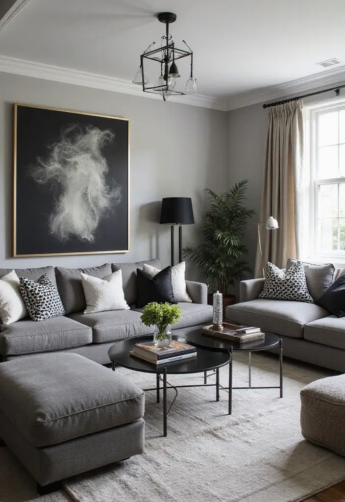 27 Black Living Room Ideas That Feel Bold, Modern, and Luxurious - 26. Transitional Black Accent Elements