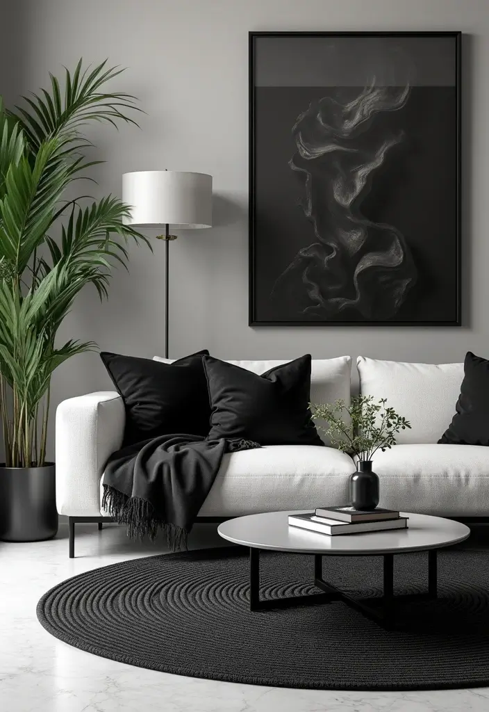 27 Black Living Room Ideas That Feel Bold, Modern, and Luxurious - 5. Bold Black and White Contrast