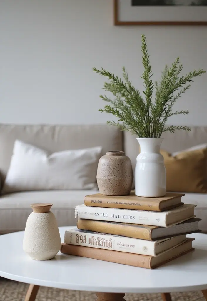 27 Coffee Table Decor Living Room Ideas for Stylish Centerpieces 17 27 Coffee Table Decor Living Room Ideas for Stylish Centerpieces - 17. Layered Books and Decor