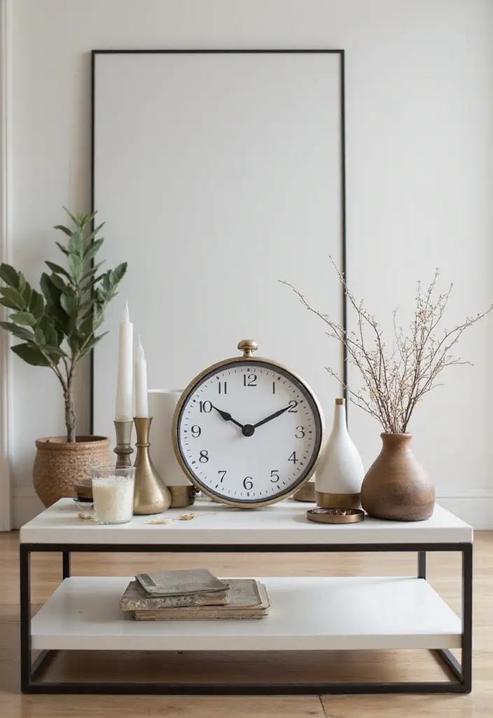 27 Coffee Table Decor Living Room Ideas for Stylish Centerpieces 19 27 Coffee Table Decor Living Room Ideas for Stylish Centerpieces - 19. Statement Clock