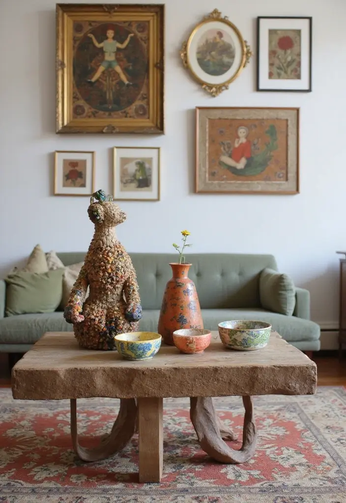 27 Coffee Table Decor Living Room Ideas for Stylish Centerpieces 5 27 Coffee Table Decor Living Room Ideas for Stylish Centerpieces - 5. Whimsical Art Pieces