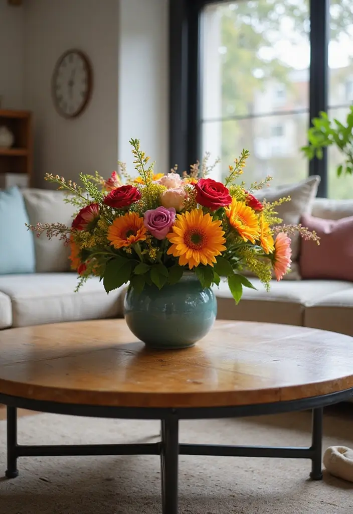 27 Coffee Table Decor Living Room Ideas for Stylish Centerpieces 9 27 Coffee Table Decor Living Room Ideas for Stylish Centerpieces - 9. Colorful Floral Arrangements