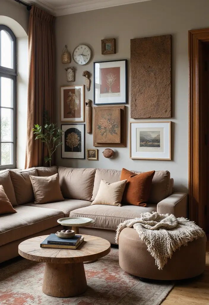 27 Cozy Brown Living Room Ideas That Bring Warmth and Timeless Elegance 11 27 Cozy Brown Living Room Ideas That Bring Warmth and Timeless Elegance - 11. Artistic Touches with Brown