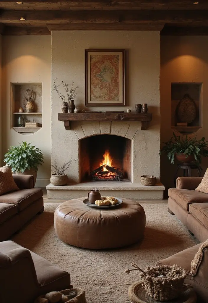 27 Cozy Brown Living Room Ideas That Bring Warmth and Timeless Elegance 13 27 Cozy Brown Living Room Ideas That Bring Warmth and Timeless Elegance - 13. Cozy Fireplace as a Focal Point