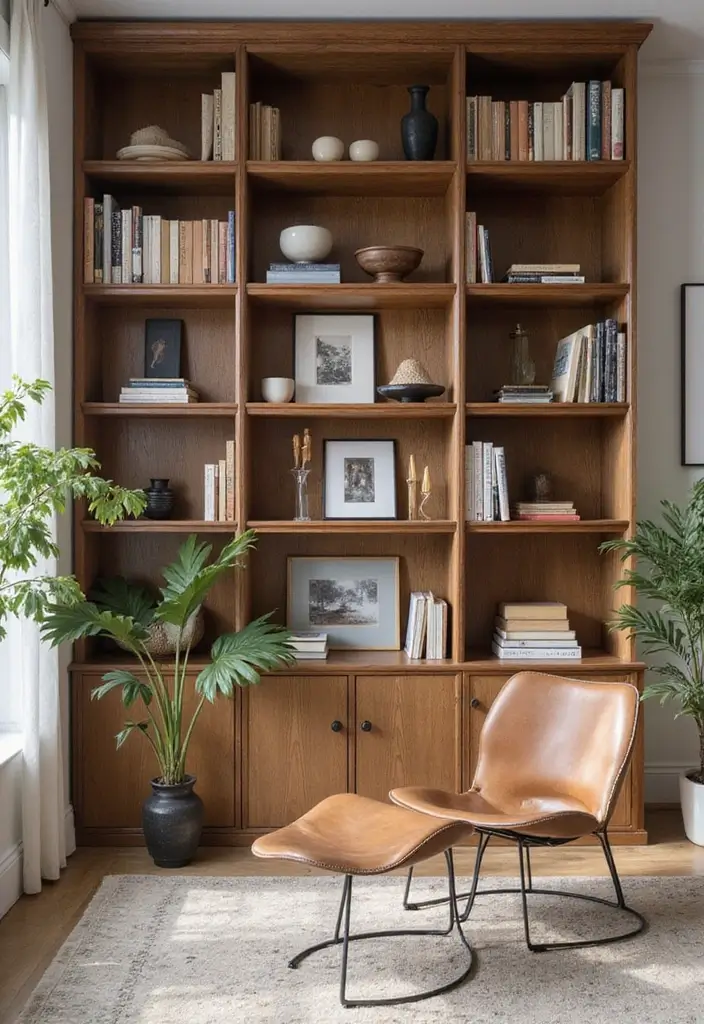 27 Cozy Brown Living Room Ideas That Bring Warmth and Timeless Elegance 14 27 Cozy Brown Living Room Ideas That Bring Warmth and Timeless Elegance - 14. Open Shelving for Display
