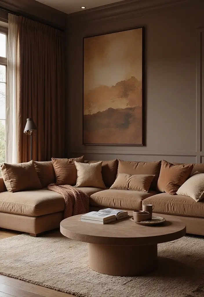 27 Cozy Brown Living Room Ideas That Bring Warmth and Timeless Elegance 26 27 Cozy Brown Living Room Ideas That Bring Warmth and Timeless Elegance - 26. Brown on Brown: Monochromatic Magic
