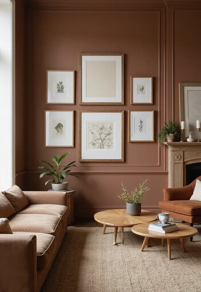 27 Cozy Brown Living Room Ideas That Bring Warmth and Timeless Elegance 6 27 Cozy Brown Living Room Ideas That Bring Warmth and Timeless Elegance - 6. Statement Wall with Rich Brown Hues