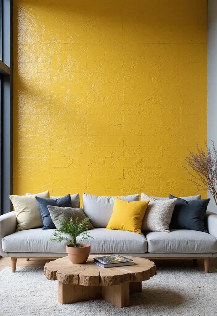 27 Grey and Yellow Living Room Ideas That Feel Fresh and Energetic - 18. Yellow Mosaic Tiles for a Unique Touch