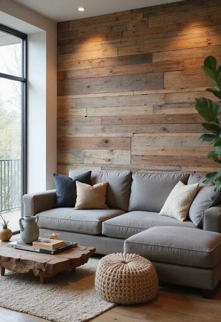 27 Living Room Accent Wall Ideas That Instantly Elevate the Space 1 27 Living Room Accent Wall Ideas That Instantly Elevate the Space - 1. Reclaimed Wood Panels