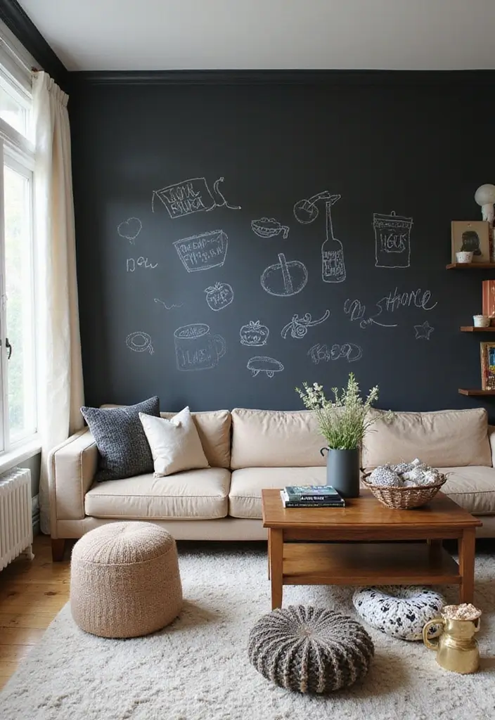 27 Living Room Accent Wall Ideas That Instantly Elevate the Space 11 27 Living Room Accent Wall Ideas That Instantly Elevate the Space - 11. Chalkboard Paint