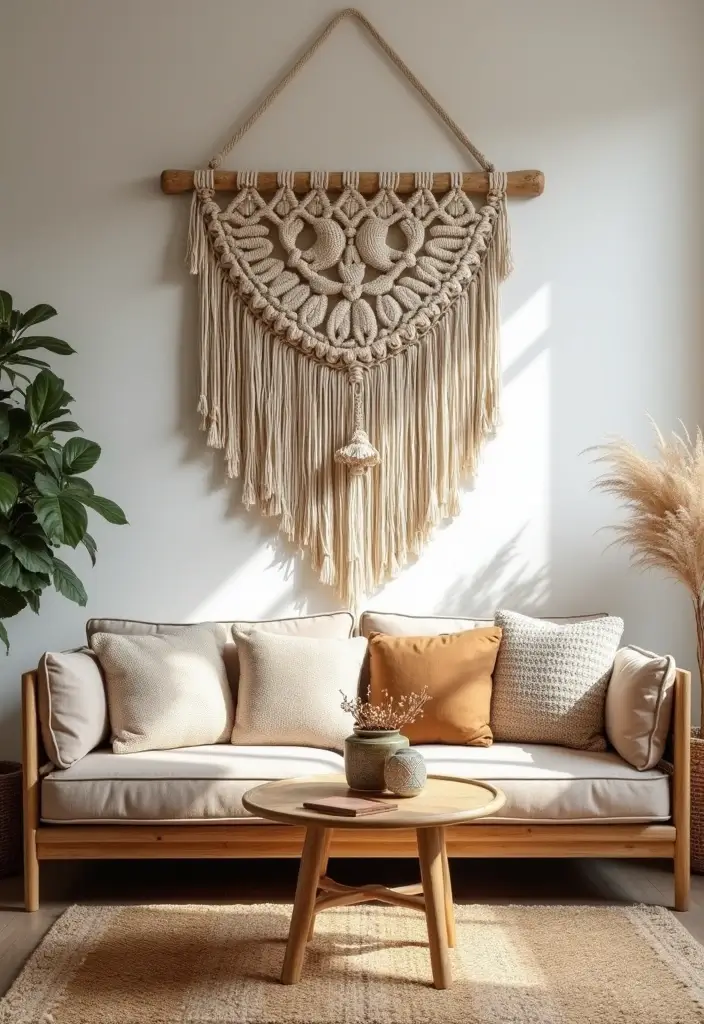 27 Living Room Accent Wall Ideas That Instantly Elevate the Space 18 27 Living Room Accent Wall Ideas That Instantly Elevate the Space - 18. Macramé Wall Art