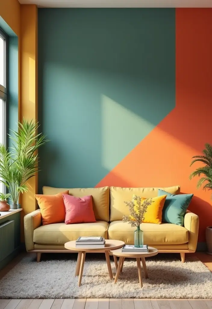 27 Living Room Accent Wall Ideas That Instantly Elevate the Space 19 27 Living Room Accent Wall Ideas That Instantly Elevate the Space - 19. Color Block Techniques