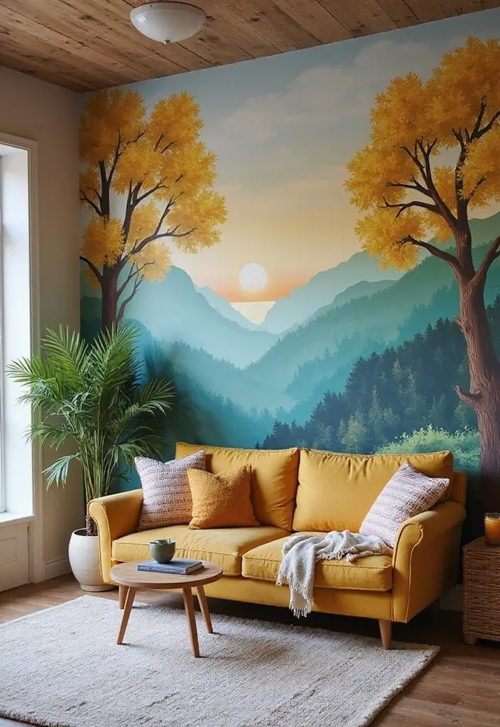 27 Living Room Accent Wall Ideas That Instantly Elevate the Space 22 27 Living Room Accent Wall Ideas That Instantly Elevate the Space - 22. Hand-Painted Murals