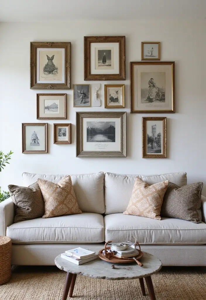 27 Living Room Accent Wall Ideas That Instantly Elevate the Space 25 27 Living Room Accent Wall Ideas That Instantly Elevate the Space - 25. Vintage Frame Collage