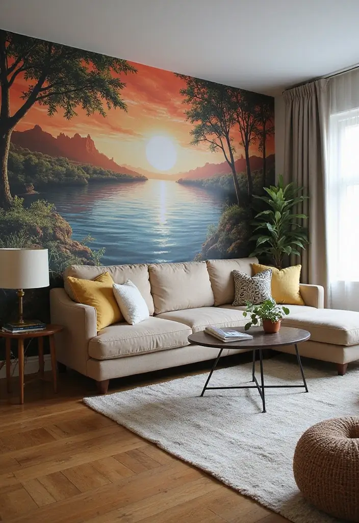 27 Living Room Accent Wall Ideas That Instantly Elevate the Space 8 27 Living Room Accent Wall Ideas That Instantly Elevate the Space - 8. Artistic Murals