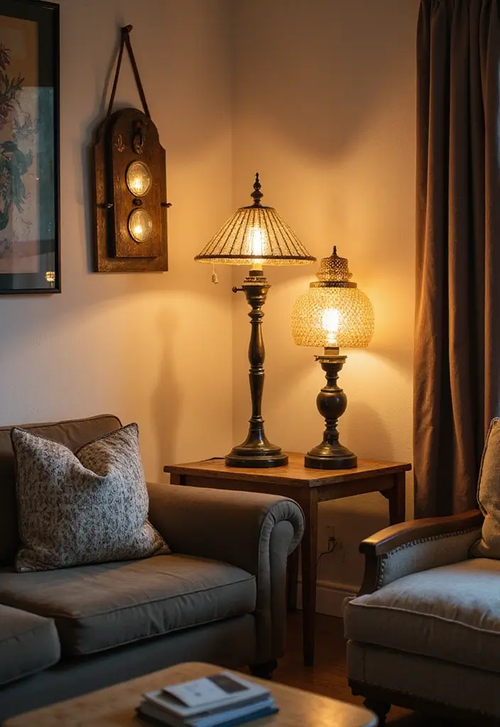 27 Living Room Lighting Ideas That Brighten and Elevate Interiors - 1. Repurposed Vintage Lamps
