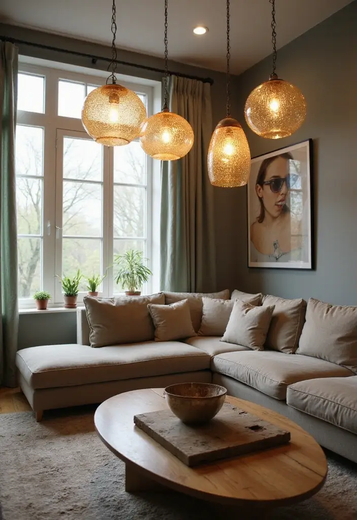 27 Living Room Lighting Ideas That Brighten and Elevate Interiors - 13. Recycled Glass Light Fixtures