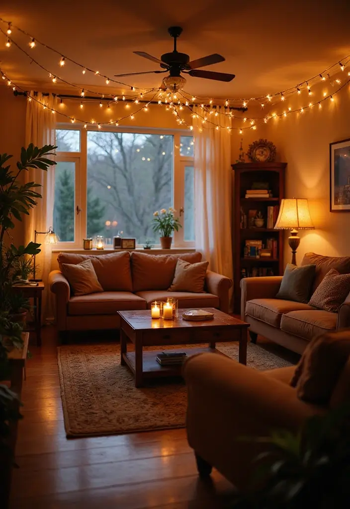 27 Living Room Lighting Ideas That Brighten and Elevate Interiors - 14. Decorative String Lights