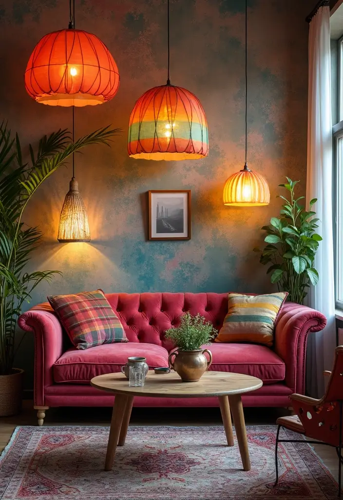 27 Living Room Lighting Ideas That Brighten and Elevate Interiors - 18. Eclectic Light Fixtures
