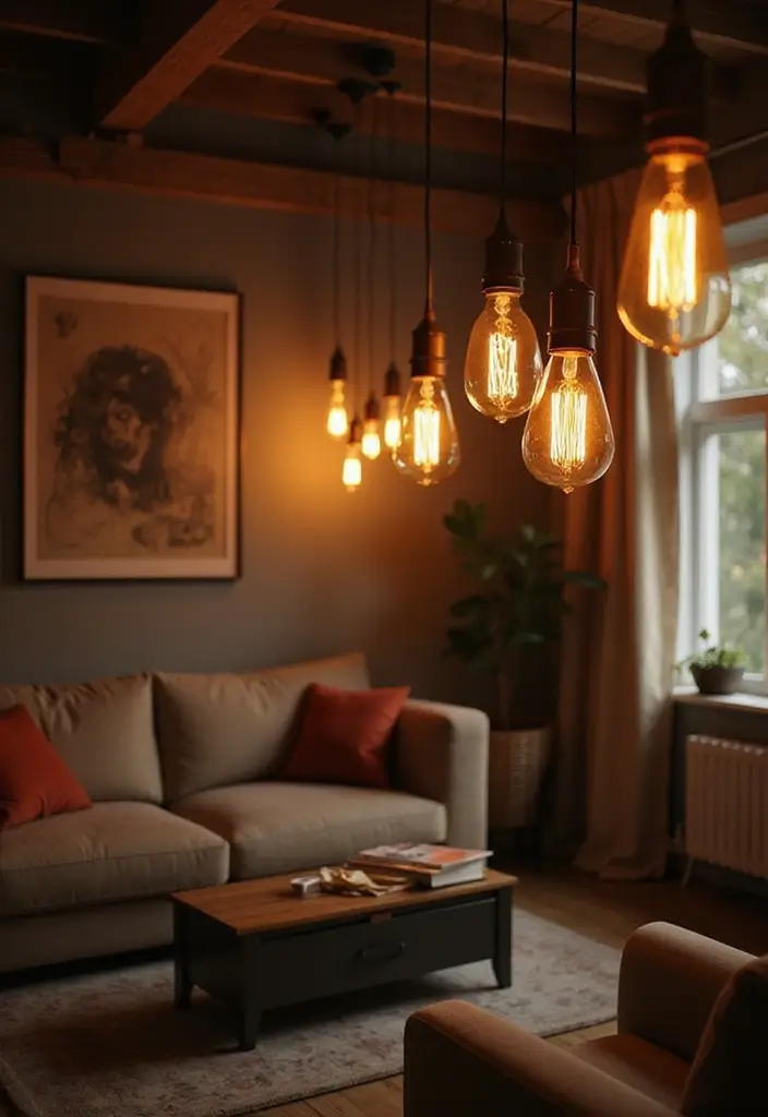 27 Living Room Lighting Ideas That Brighten and Elevate Interiors - 20. Vintage Edison Bulbs