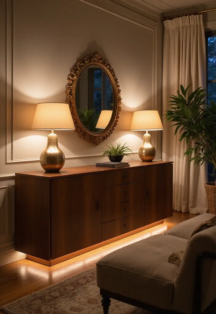 27 Living Room Lighting Ideas That Brighten and Elevate Interiors - 27. Illuminated Console Tables