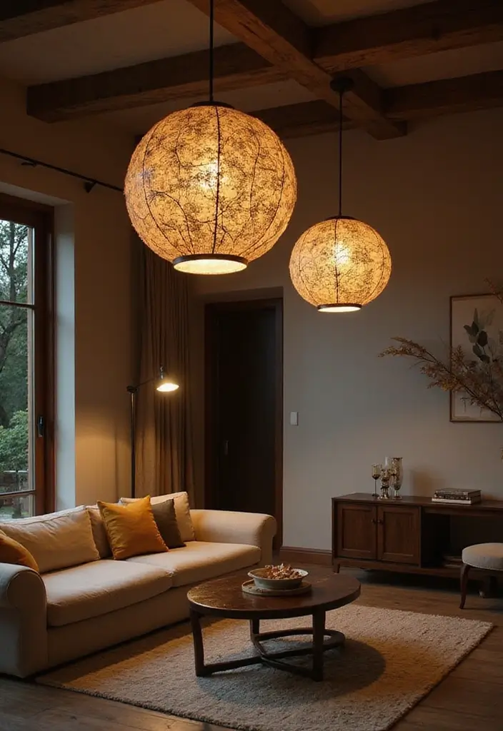 27 Living Room Lighting Ideas That Brighten and Elevate Interiors - 3. Nature-Inspired Pendant Lights