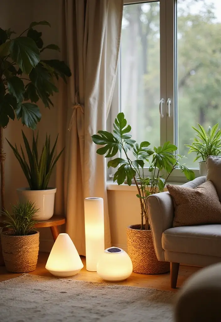 27 Living Room Lighting Ideas That Brighten and Elevate Interiors - 4. Solar-Powered Floor Lamps