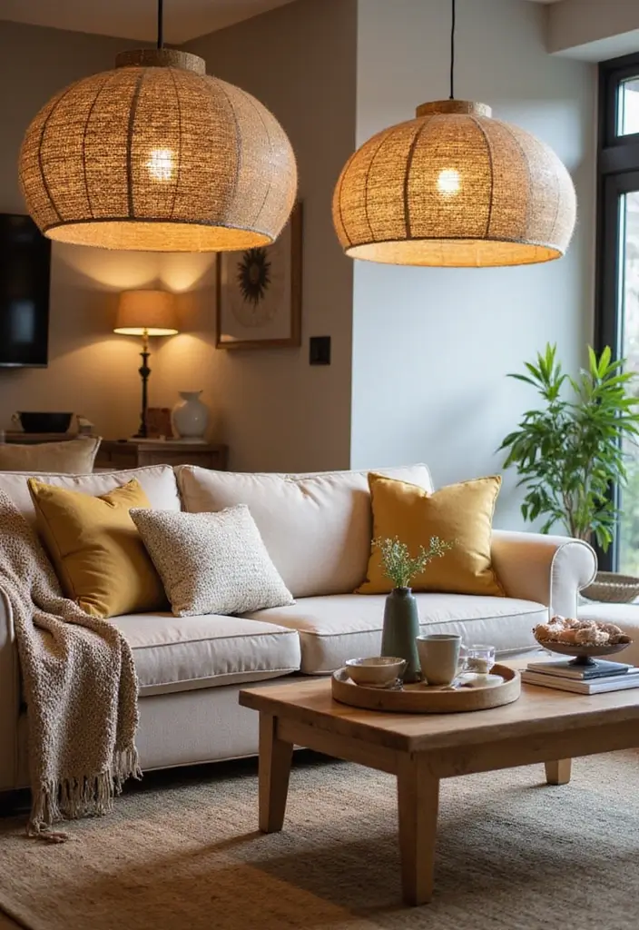 27 Living Room Lighting Ideas That Brighten and Elevate Interiors - 9. Natural Fiber Lampshades