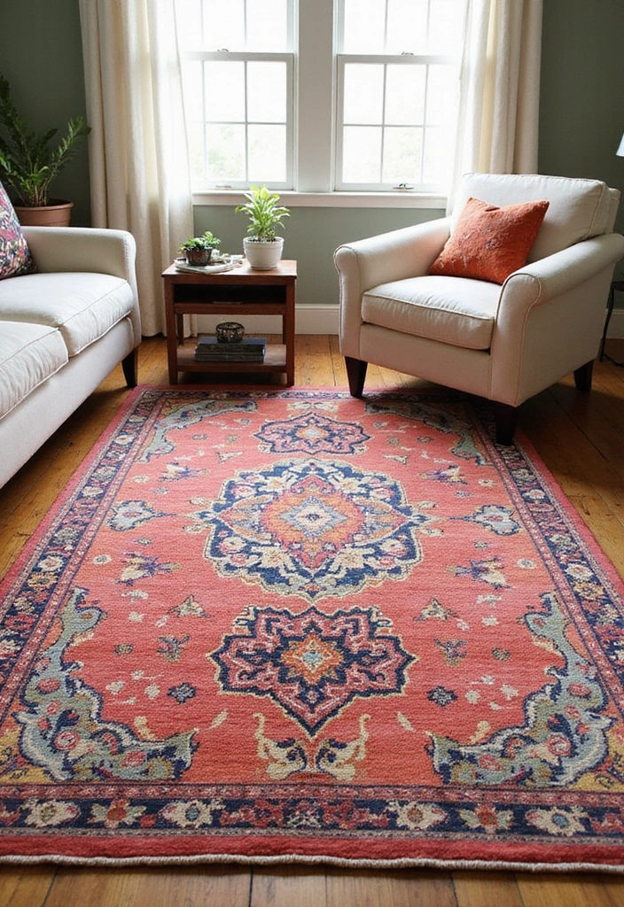 27 Pottery Barn Living Room Ideas for Timeless and Elegant Inspiration - 16. Colorful Area Rugs