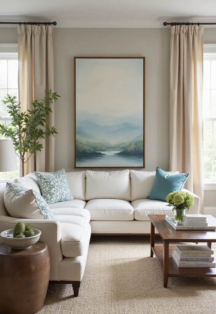 27 Pottery Barn Living Room Ideas for Timeless and Elegant Inspiration - 17. Statement Artwork