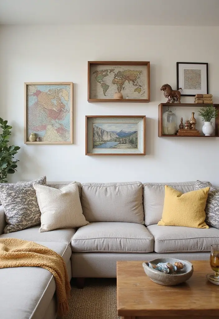 27 Pottery Barn Living Room Ideas for Timeless and Elegant Inspiration - 18. Personal touches with Travel Souvenirs