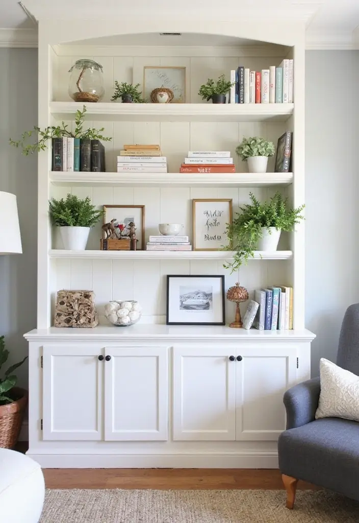 27 Pottery Barn Living Room Ideas for Timeless and Elegant Inspiration - 21. Pleasingly Curated Shelving