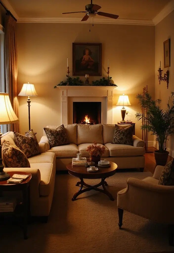 27 Pottery Barn Living Room Ideas for Timeless and Elegant Inspiration - 26. Warmth with Layered Lighting