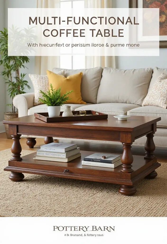 27 Pottery Barn Living Room Ideas for Timeless and Elegant Inspiration - 4. Multi-Functional Coffee Tables