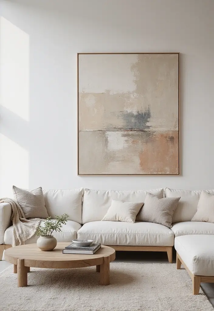 27 Simple Living Room Ideas for Effortless and Stylish Home Design 6 27 Simple Living Room Ideas for Effortless and Stylish Home Design - 6. Minimalist Art